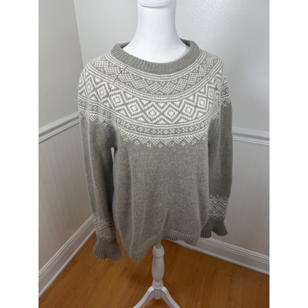 J.Crew Fair Isle Merino Wool Blend Sweater Taupe Ivory Crewneck‎ Women Size M